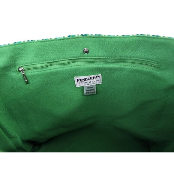 Pendleton Canvas Tote Green Floral Cotton Shoulder Bag Snap Closure - Picture 8 of 13